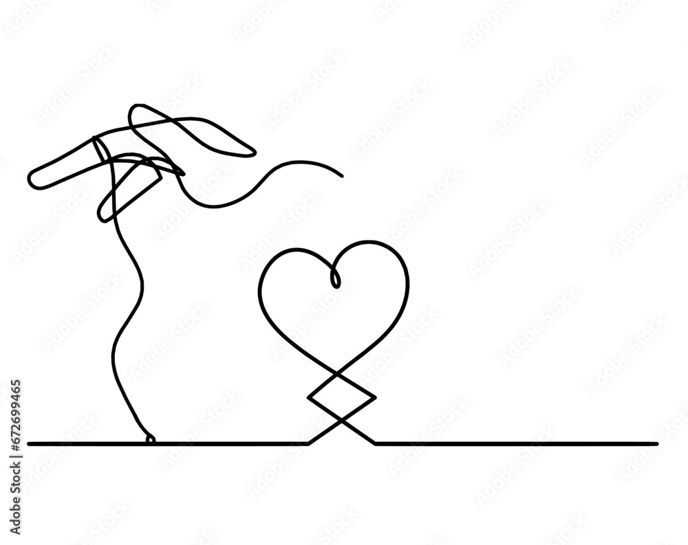 Abstract hearts with hand as continuous line drawing on white background. Vector