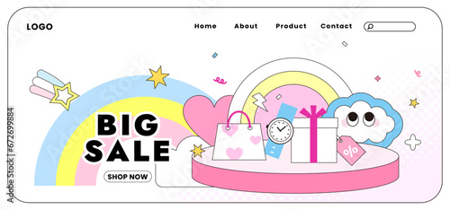 Big sale event ad web template poster banner. Cute flat illustration. Lively and colorful discounts