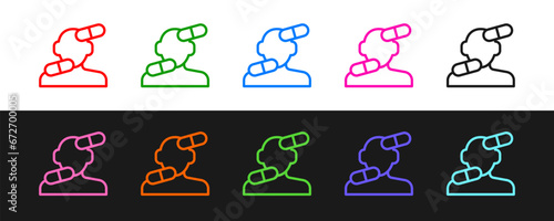Set line Sedative pills icon isolated on black and white background. Vector