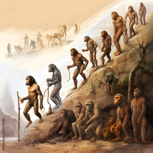 The theory of human evolution illustrated, development of Homo sapiens photo