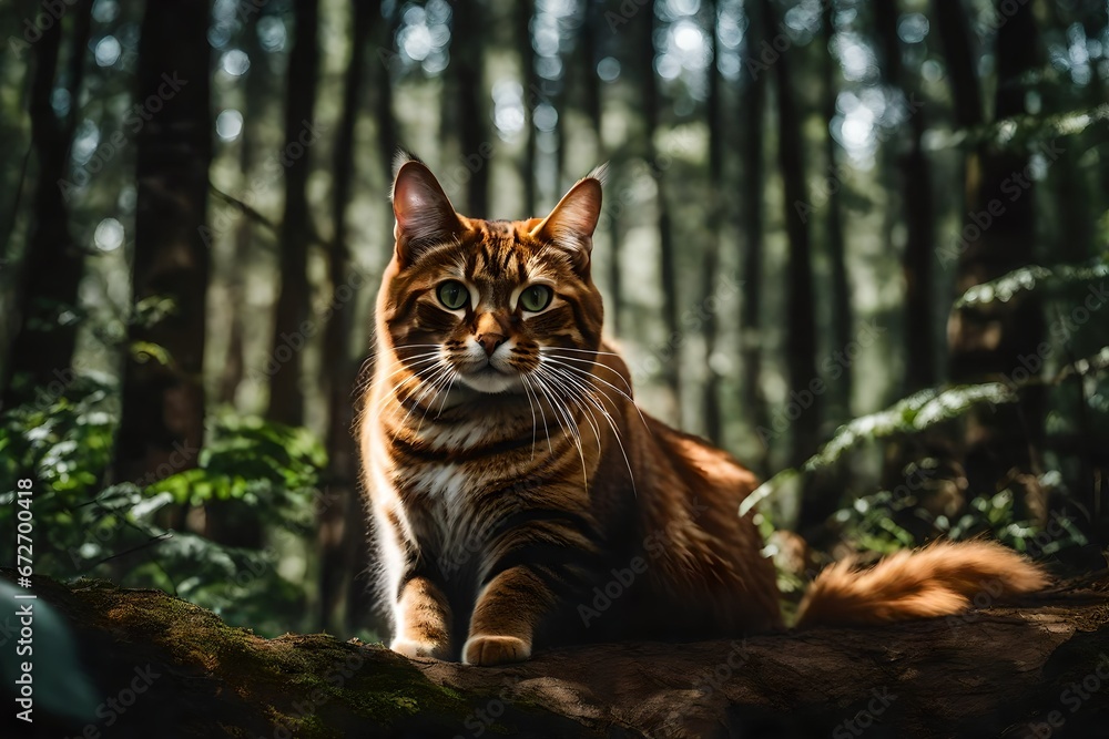 bengal cat in the woods, the beautiful cat in the forest