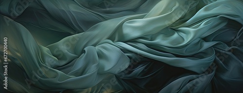 abstract background of green wavy silk or satin luxury cloth.