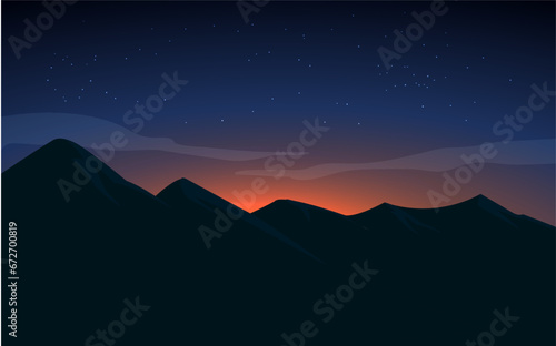 sunset on the mountains and stars in the sky vector