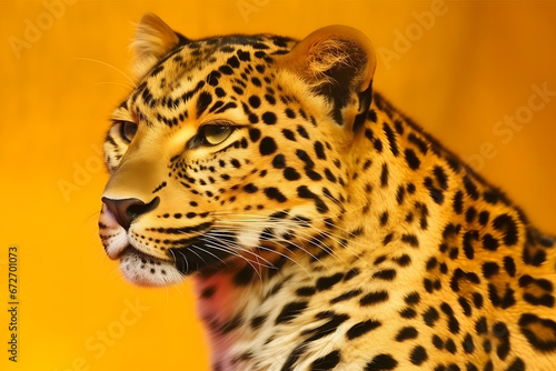 Leopard on a yellow background. Neural network AI generated art © mehaniq41