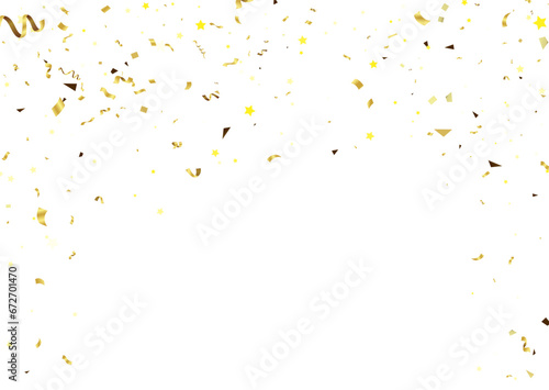 Golden Confetti Falling On White Background. Vector Illustration