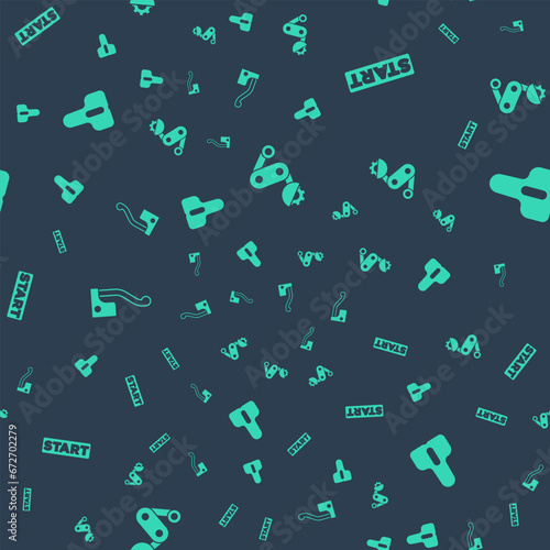 Set Derailleur bicycle rear, Ribbon in finishing line, Bicycle brake and seat on seamless pattern. Vector