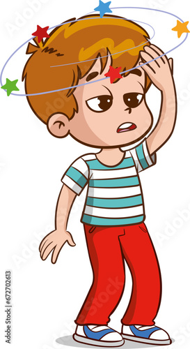 Vector illustration of a child feeling dizzy.