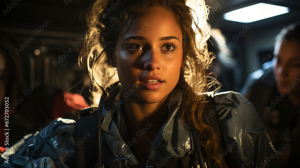 Emergency Response: A high-pressure scene with interns responding to a medical emergency, possibly in an ambulance Emergency Response: A high-pressure scene with interns responding to a medical emergency, possibly in an ambulance