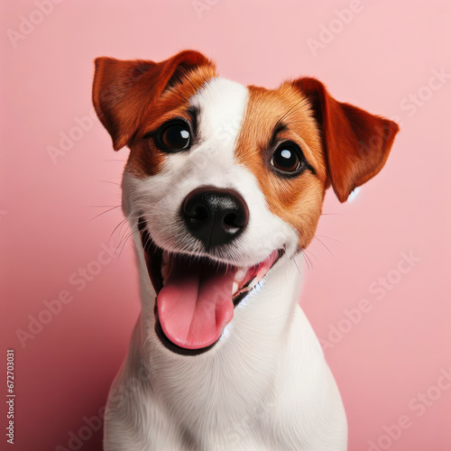Happy and excited purebred dog, Jack Russell Terrier over pink background. ai generative