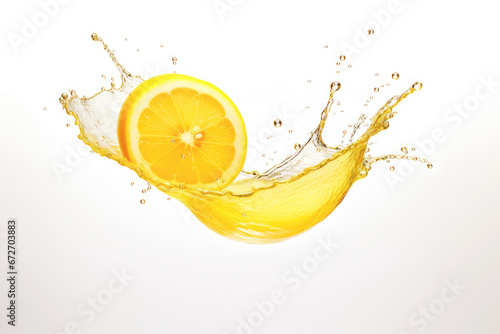 A fresh lemon or orange splashing in water, showcasing the healthy and refreshing nature of citrous fruits. photo
