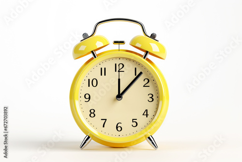 A retro yellow alarm clock with a ringing bell, symbolizing the morning wake-up routine and the concept of starting the day.