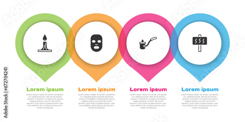 Set Burning candle, Facial cosmetic mask, Sauna ladle and . Business infographic template. Vector