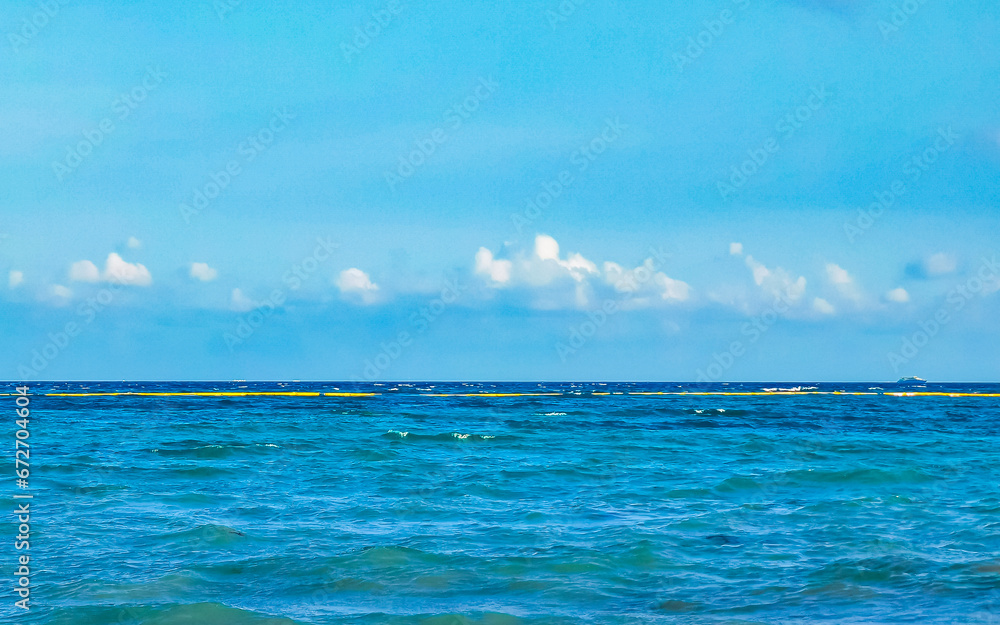 Tropical mexican beach clear turquoise water Playa del Carmen Mexico.