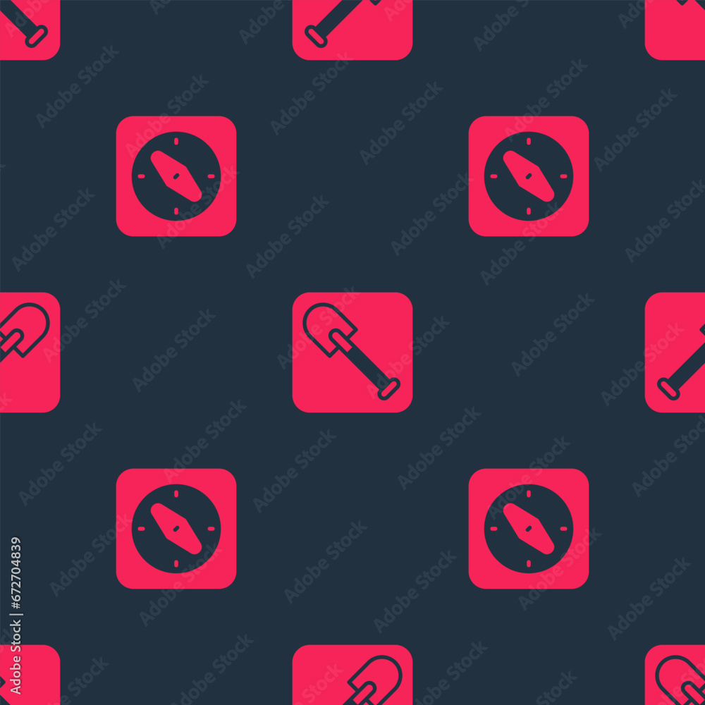 Set Compass and Shovel on seamless pattern. Vector Set Compass and Shovel on seamless pattern. Vector