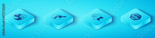 Set Isometric NFT Digital crypto art, Search, and icon. Vector