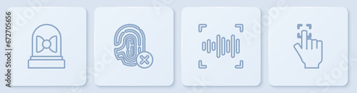 Set line Motion sensor, Voice recognition, Rejection fingerprint and Fingerprint. White square button. Vector