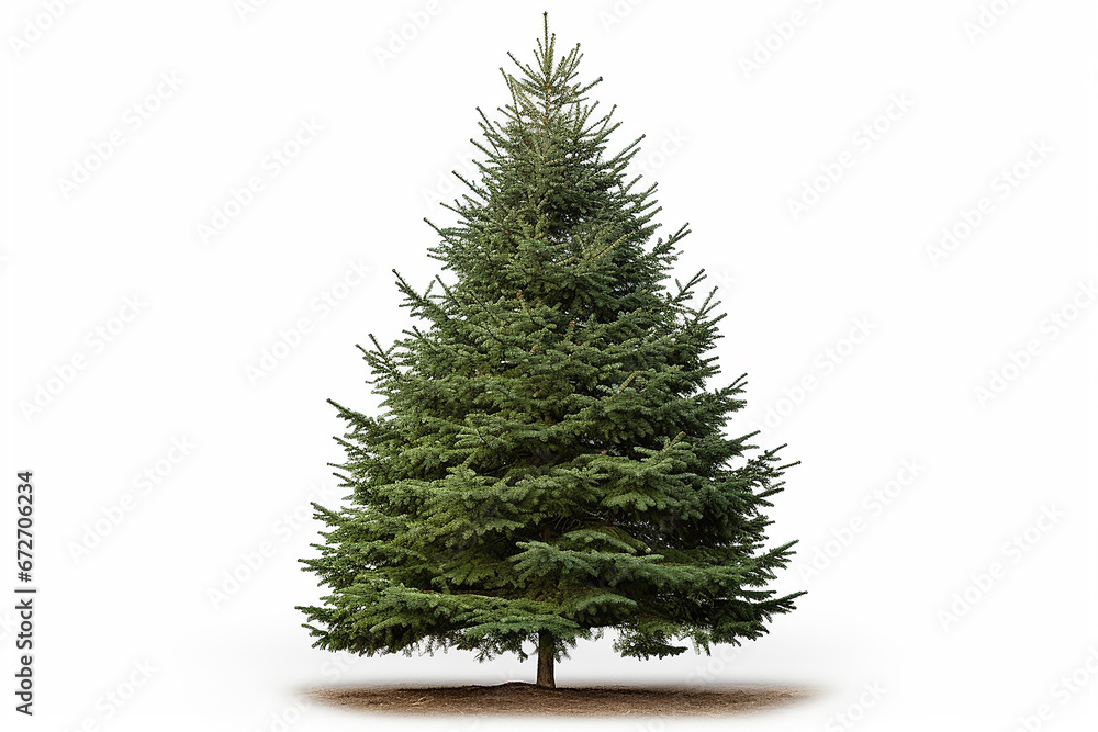Fototapeta premium Green fluffy christmas tree on white background