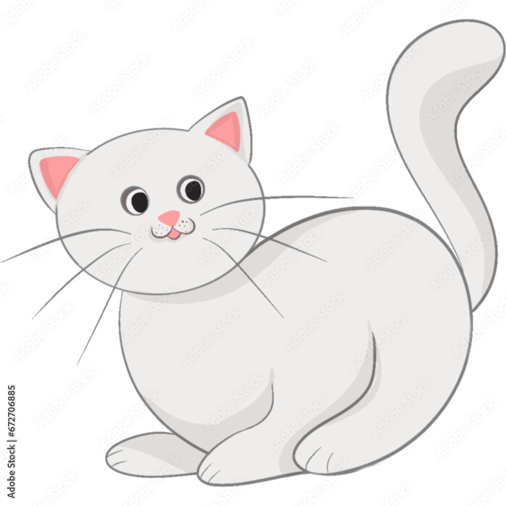 Obraz premium Cute white cat illustration