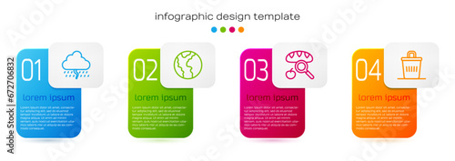 Set line Cloud with rain, Global economic crisis, Searching for food and Trash can. Business infographic template. Vector