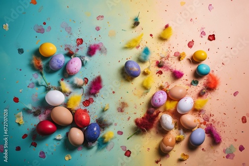 Joyful spring celebration. Vibrant eggs on a festive backdrop. Generative AI © Salem