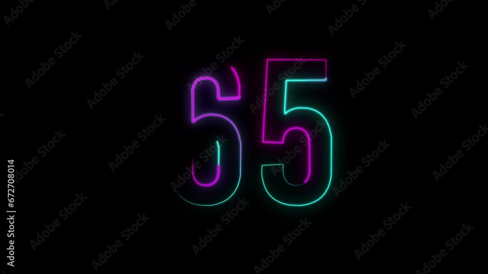 Neon number 65 with alpha channel, neon numbers Neon number 65 with alpha channel, neon numbers