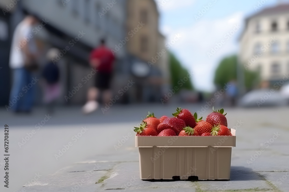 Harvest strawberries. Packing strawberries in boxes for sale. Neural network AI generated art