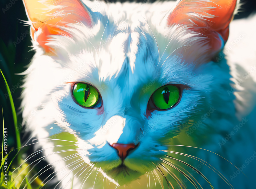 Portrait of a white cat with green eyes. Close-up.