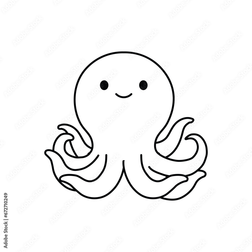Cute octopus cartoon character isolated on white background. Perfect for coloring page or book for illustration. Cute octopus cartoon character isolated on white background. Perfect for coloring page or book for illustration.