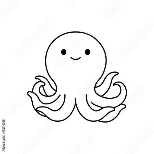 Cute octopus cartoon character isolated on white background. Perfect for coloring page or book for  illustration.