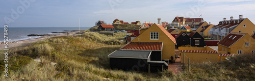 Panoramic view to the cozy coastal village of Gammel Skagen with traditional houses at the north sea in Nordjylland Denmark. photo