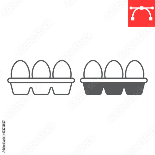 Eggs in box package line and glyph icon, farm and chicken eggs, egg tray vector icon, vector graphics, editable stroke outline sign, eps 10.