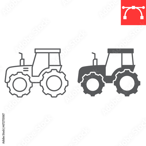 Tractor line and glyph icon, farm and agriculture, tractor vector icon, vector graphics, editable stroke outline sign, eps 10.