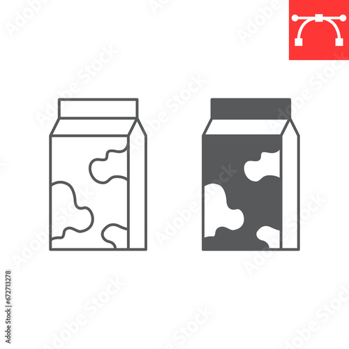 Milk line and glyph icon, farm and dairy, Milk carton with cow pattern vector icon, vector graphics, editable stroke outline sign, eps 10.