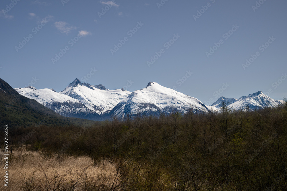 Snow capped mountains on the austral Snow capped mountains on the austral