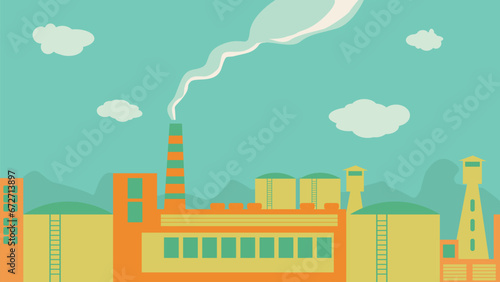 Fototapeta Naklejka Na Ścianę i Meble -  factory scene illustration with pollution smoke 