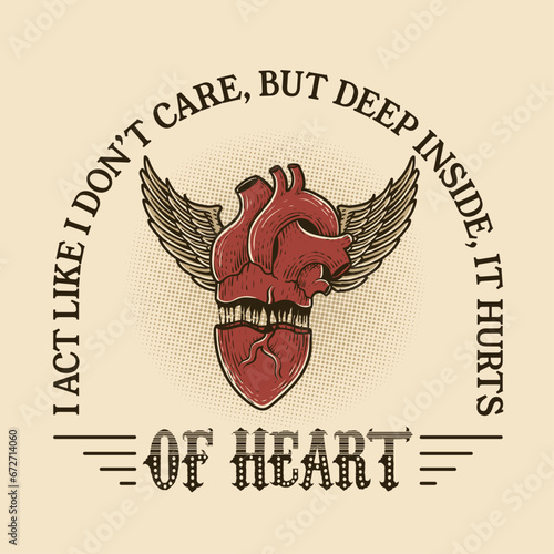 Illustration vintage broken heart with quotes