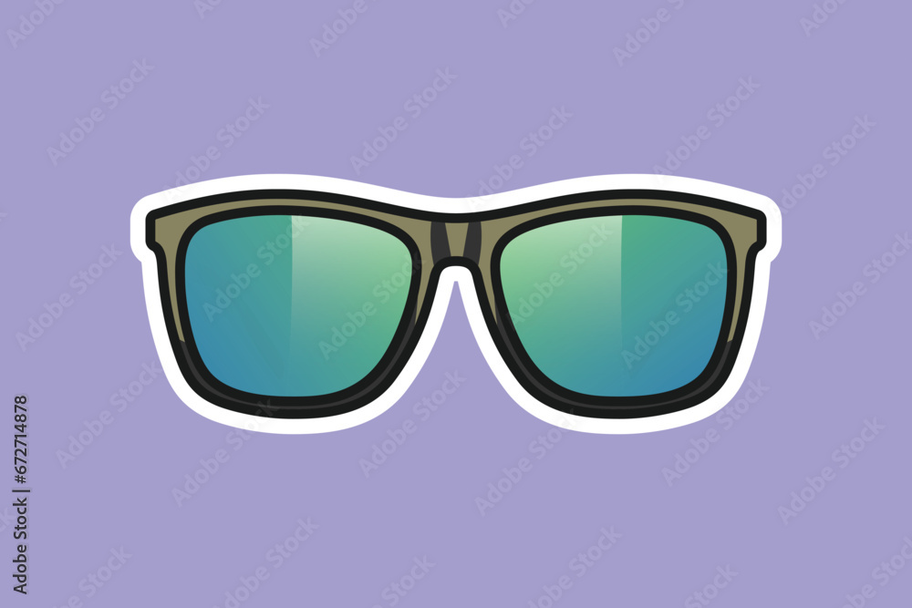 Summer Shiny Sun Glasses Sticker vector illustration. Summer glasses object icon concept. Summer fashion glasses sticker design logo with shadow.