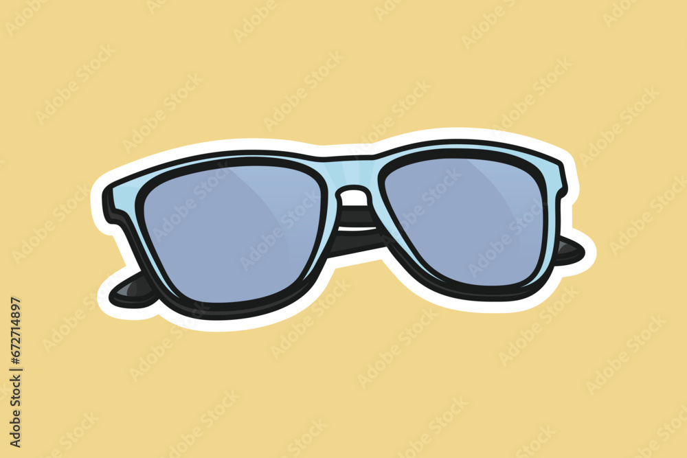 Summer Shiny Blue Sun Glasses Sticker vector illustration. Summer glasses object icon concept. Summer fashion glasses sticker design for motorbike and fashion with shadow.
