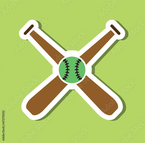 Baseballs with Sticks in cross sign Stiker design. Sport object icon concept. Baseball sport logo icon.