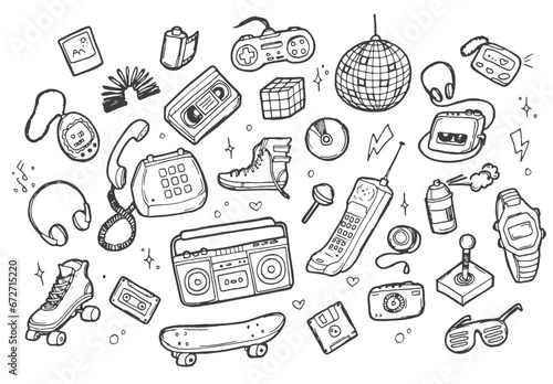 Classic 80s 90s elements in modern style flat, line style. Hand drawn y2k vector illustration. Fashion patch, badge, emblem. Retro culture conccept