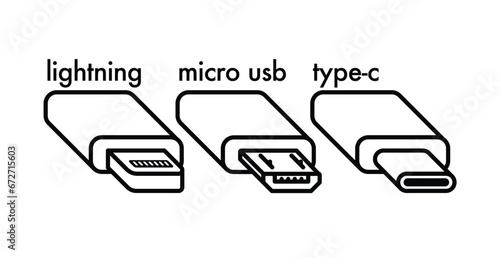 ligtning, micro usb, type-c icon set photo