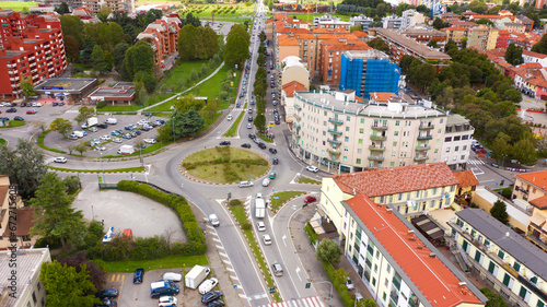 Aerial view on a roundabout in Vimodrone, in the metropolitan city of Milan, Italy.  photo