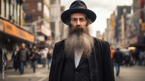 Photo of a Jewish man, a rabbi, on the street. photo