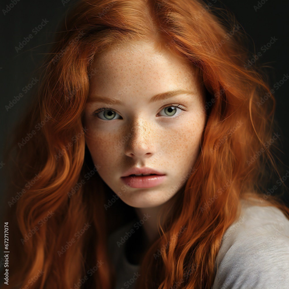 Portrait of beautiful redhead girl serious looking at camera. Portrait of beautiful redhead girl serious looking at camera.