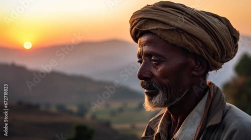 Ethiopian man at sunrise. 