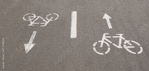 direction indicators on the bike path. High quality photo