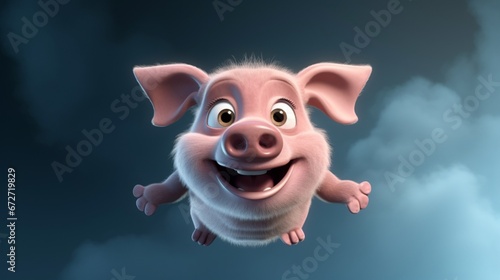 flying pig 3D cartoon big eyes.Generative AI