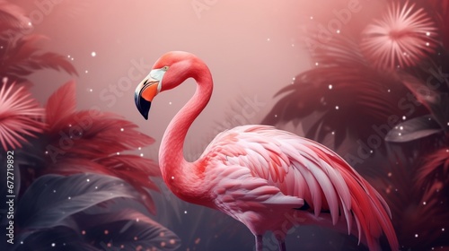Graceful flamingo pink color tropical plants backgroud.Generative AI