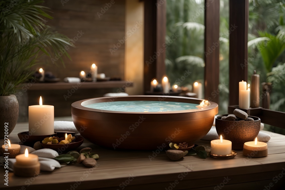 Luxury spa resort and wellness haven. Exotic resort, relaxing background . Generative AI. Luxury spa resort and wellness haven. Exotic resort, relaxing background . Generative AI.