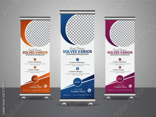 Elegant and elegant roll-up banner template in vector illustration with variable layout for creative advertisements